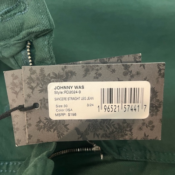 Johnny Was The Sancere Straight Leg Jean Dark Sea Green Size 30 NWT - Picture 9 of 9